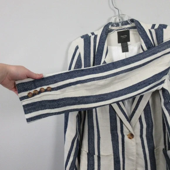 Smythe Women's Duchess 100% Linen *Stain Striped Blazer Nautical Size 12 - Picture 10 of 16